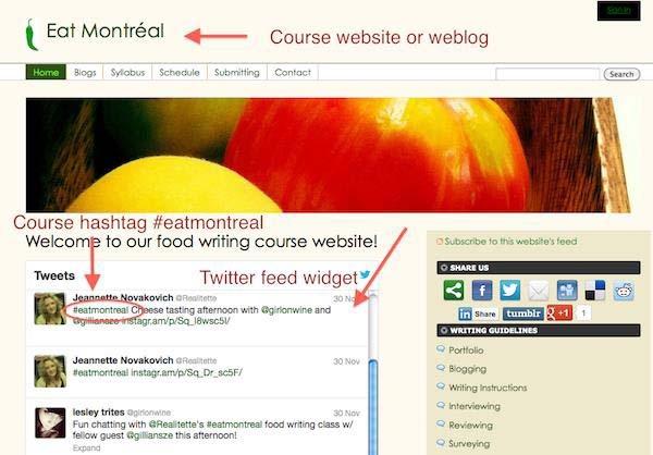 Figure 2 A course web page that includes a twitter feed widget