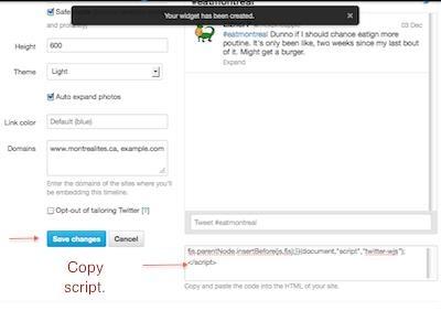 Figure 6 Copying the widget code or script