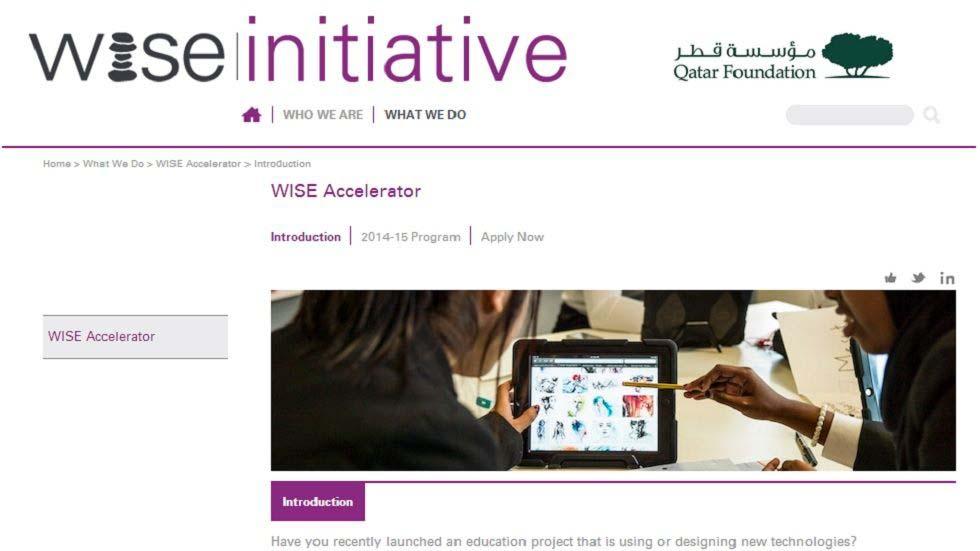 WISE Accelerator To Support Projects Addressing Educational Challenges Through the Use andor Design of Technology